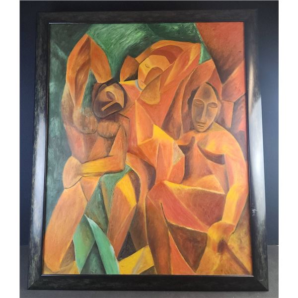 Framed Abstract Cubist Style Painting