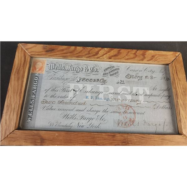 Wells Fargo & Co. 1878 Carson City Bank Draft, Framed