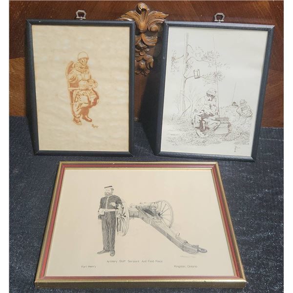3 Framed Military Art Prints, Fort Henry Artillery