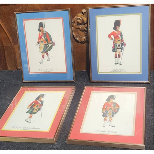 4 Framed Canadian Scottish Highland Military Regiment Prints