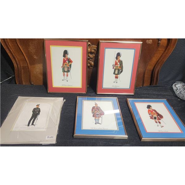 5 Framed Canadian Scottish Regiment Uniform Prints