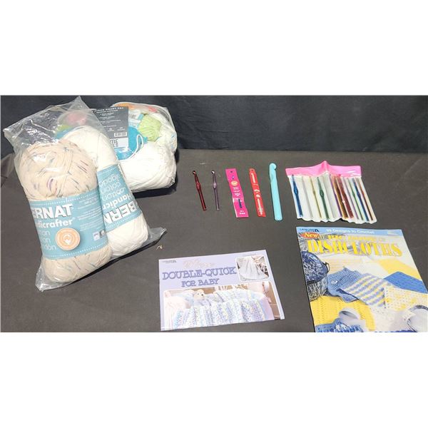 Bernat Cotton Yarn, Assorted Hooks, Patterns 