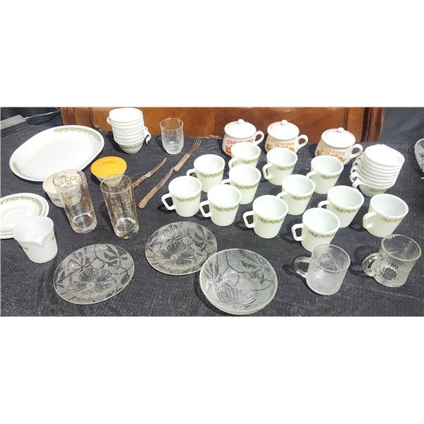 Corelle Spring Blossom Cups, Glassware and Soup Bowls