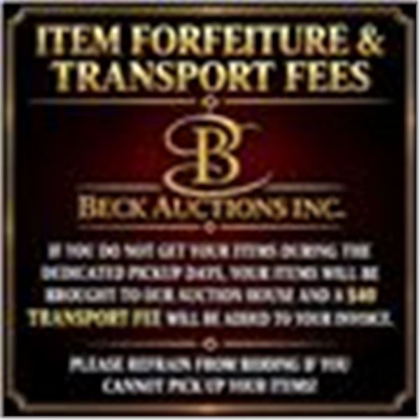 Item Forfeiture & Transport, Shipping, Delivery Fees & Conditions
