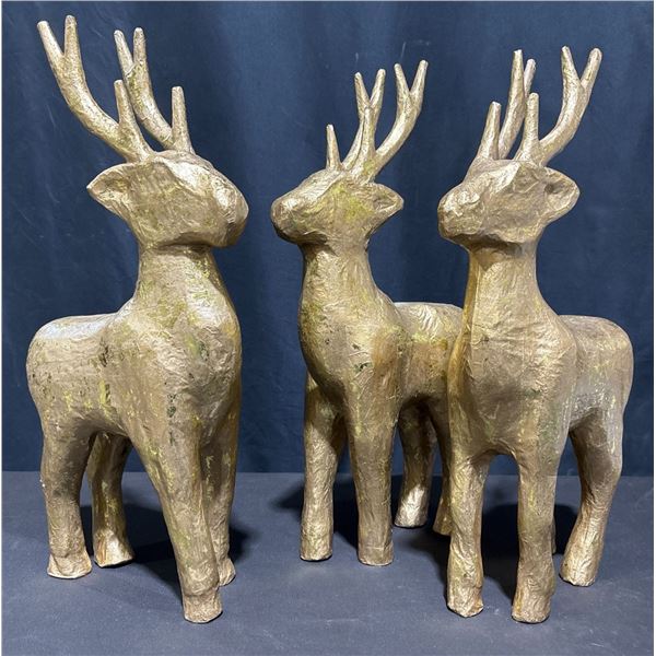 3 Gold-Coloured Decorative Deer Figures, Each Approx. 22" High x 12" Wide