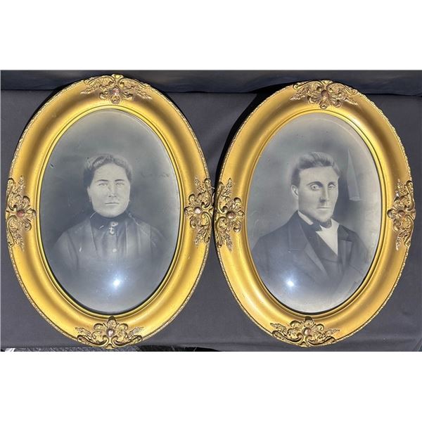19th Century Oval Portrait Photographs in Ornate Gilt Frames, Each 25” x 19”