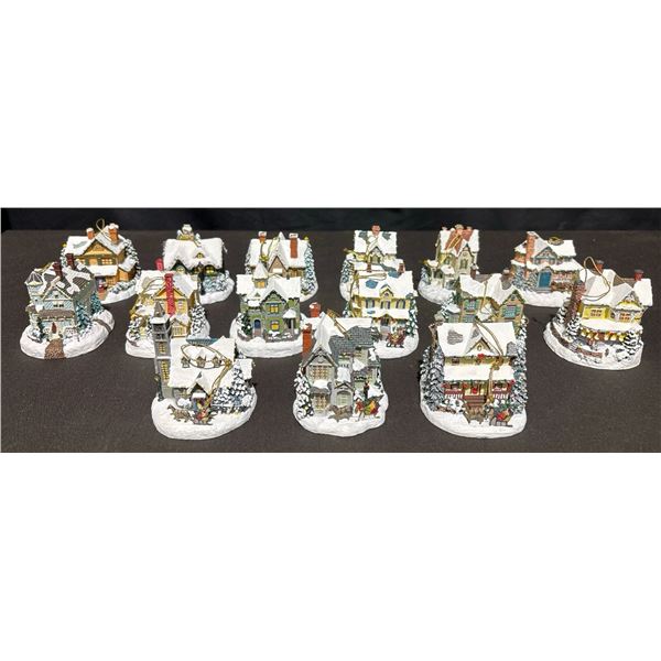 Thomas Kinkade Winter Memories Illuminated Ornament Collection, Set of 15 With Gold Tree