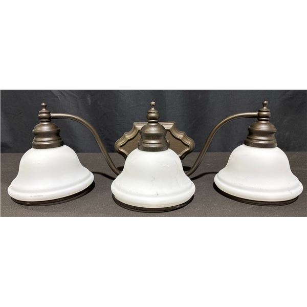 Three-Light Wall Sconce with Frosted Glass Shades and Bronze Finish, Approx 25" Wide
