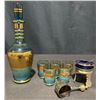 Image 1 : Blue and Gold Glass Decanter Set with 5 Glasses, E.P. Brass H.B.C.