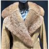 Image 2 : Fur Collared, Tan Belted Leather Coat With Fur Cuffs 