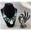 Image 1 : Stamped .925 Turquoise Gemstone Statement Necklace and Bracelet Set