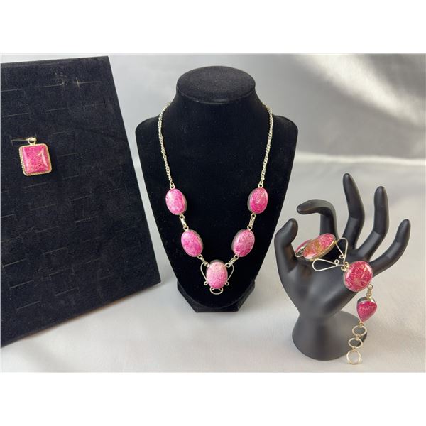 Starburst Coral Necklace, Bracelet, and Pendant Set in Stamped .925