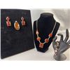 Image 1 : Stamped .925 Carnelian Necklace, Bracelet, Pendant and Earrings Set