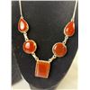 Image 2 : Stamped .925 Carnelian Necklace, Bracelet, Pendant and Earrings Set