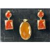 Image 4 : Stamped .925 Carnelian Necklace, Bracelet, Pendant and Earrings Set