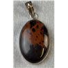 Image 11 : Stamped .925 Mahogany Obsidian Jewelry Set: Necklace, Bracelet, Pendant, Earrings