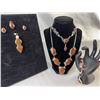 Image 1 : Stamped .925 Mahogany Obsidian Jewelry Set: Necklace, Bracelet, Pendant, Earrings