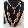 Image 3 : Stamped .925 Mahogany Obsidian Jewelry Set: Necklace, Bracelet, Pendant, Earrings