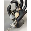 Image 4 : Stamped .925 Silver Dendritic Agate Jewelry Set: Necklace, Two Bracelets, Rings, Pendant