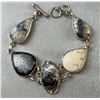 Image 5 : Stamped .925 Silver Dendritic Agate Jewelry Set: Necklace, Two Bracelets, Rings, Pendant