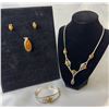 Image 1 : Tiger's Eye and Stamped .925 Jewelry Set: Necklace, Earrings, Pendant, and Bracelet