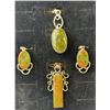 Image 5 : Stamped .925 Silver Unakite Jewelry Set With Necklace, Bracelet, Earrings, and Pendants