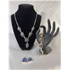 Image 1 : Stamped .925 Mosaic Jasper Jewelry Set with Necklace, Bracelet, and Earrings