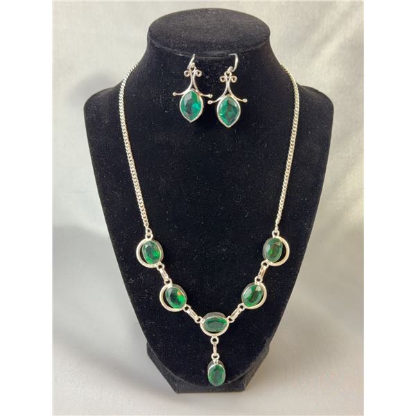 Stamped .925 Green Sea Glass Necklace and Earrings Set