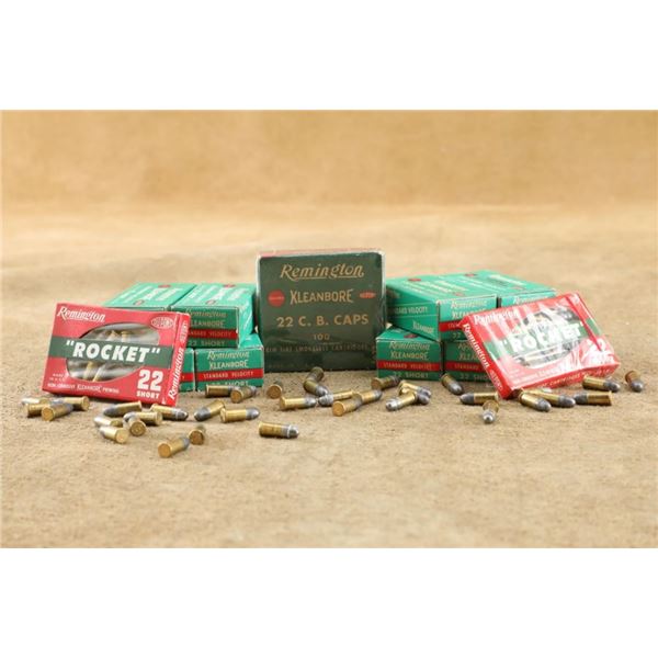 Vintage Remington Ammo .22 Short, C.B. Caps, & Two Chiclet Boxes Of "rocket" .22 Short