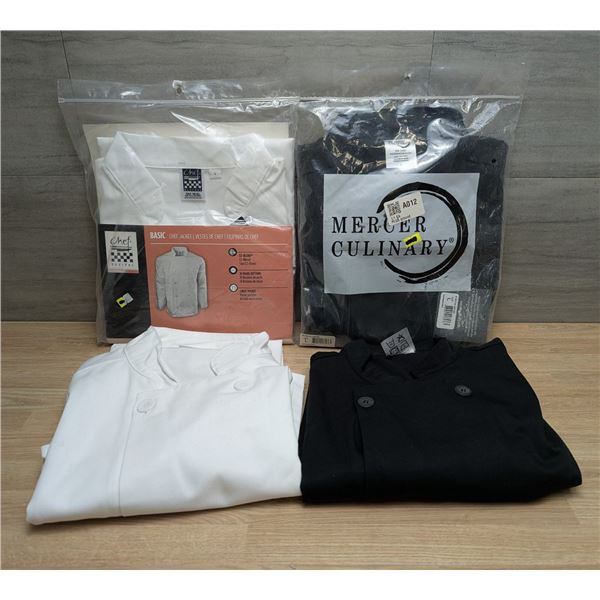 White & Black Chef Jackets, Large - Lot of 4pcs
