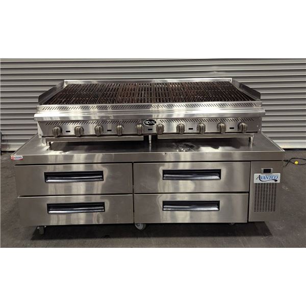 Royal 60" Radiant Gas Charbroiler & Avantco 72" Four Drawer Chef Base