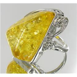 ct Baltic Amber White Gold Vermeil Ring (JEW-1789)
