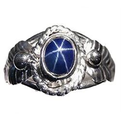 1.40 ct Oval Cabochon Blue Star Sapphire Sterling Ring Size 7.5  (JEW-1823)