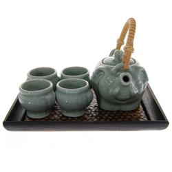 Celadon Elephant Tea Set with Tray (DEC-185)