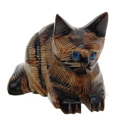 Water Buffalo Horn Scrimshaw Cat RARE  (CLB-459)