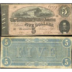 1864 Confederate $5 Note Hi Grade Crisp (CUR-06245)