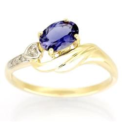 0.94Ct Natural Iolite & Diamond Solid 9K Gold Ring (JEW-9181X)