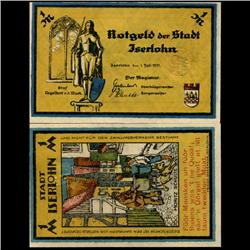 1921 Germany Iserlohn 1 Mark GEM Rare Note (COI-3372)