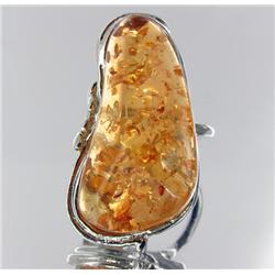 81ct Baltic Amber White Gold Vermeil Ring (JEW-1785)