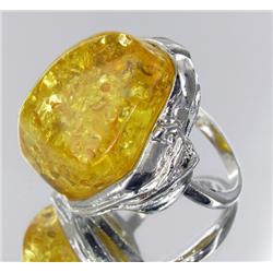 87ct Baltic Amber White Gold Vermeil Ring (JEW-1783)