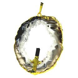 71ct Carved Druzy Agate Tourmaline Pendant Super Sparkler Gold Vermeil (JEW-1743)
