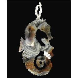 117ct Carved Druzy Agate Seahorse Pendant Super Sparkler With Sterling (JEW-1744)