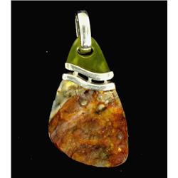 64ct Carved Druzy Agate & Serpentine Pendant Super Sparkler With Sterling (JEW-1750)