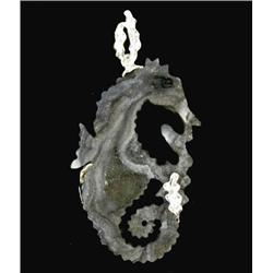 99ct Carved Druzy Agate Seahorse Pendant Super Sparkler With Sterling (JEW-1745)