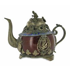 Vintage Chinese Cloisiet & Stone Decorative Teapot 4" (ANT-861)