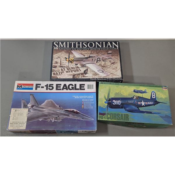 VTG Aircraft Model Kit Lot - Smithsonian P-51D, Monogram F-15, Hasegawa F4U-4