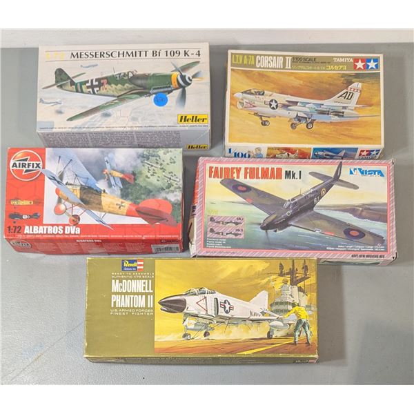 Aircraft Model Kit Lot - Bf 109, A-7A Corsair II, Albatros D.Va, Fulmar, Phantom I