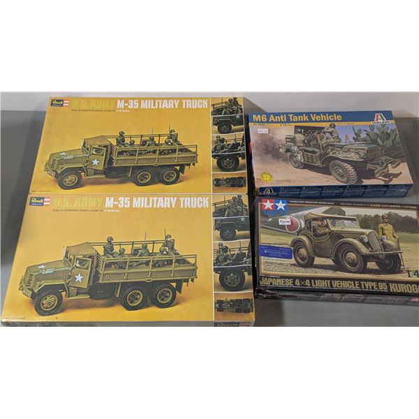 Military Model Kit Lot - 2 VTG Revell M-35 Trucks, Italeri M6 & Tamiya Kurogane