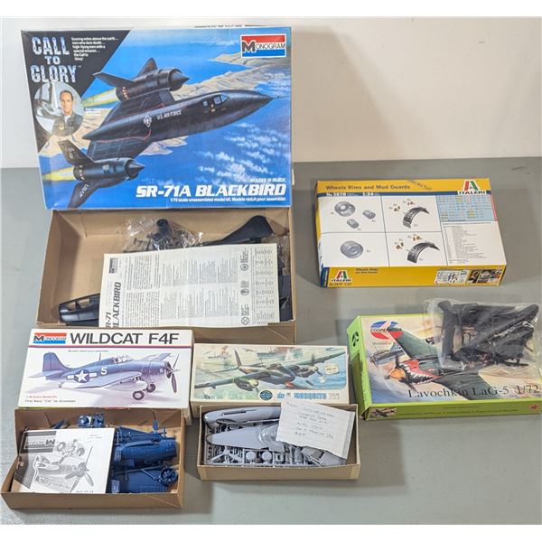 Model Kit Lot - VTG Monogram SR-71 & Wildcat, Airfix Mosquito, La-5 & Italeri