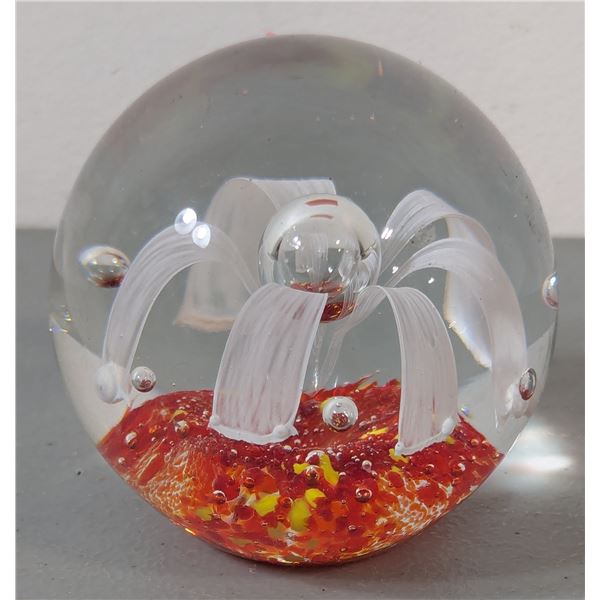 Art Glass Floral Jellyfish Style Paperweight w/ Controlled Bubble Base